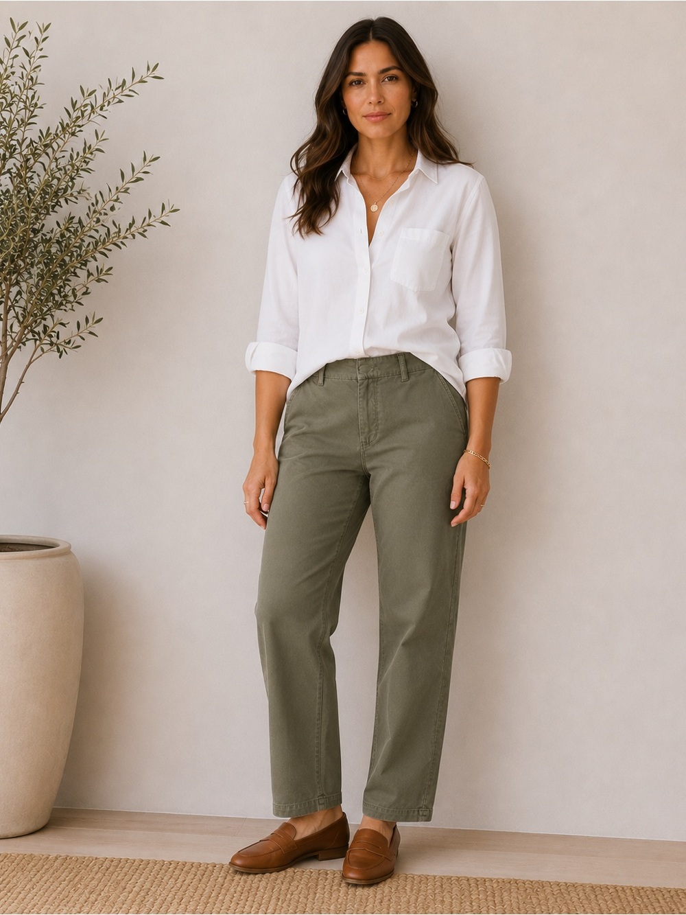 Banana Republic Khaki Green Straight Leg Chino Pants Size 6 | Cotton Stretch